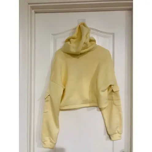 Micas Women's V-Neck Long Sleeve Pocket Hooded Sweatshirt Pullover Beige Large