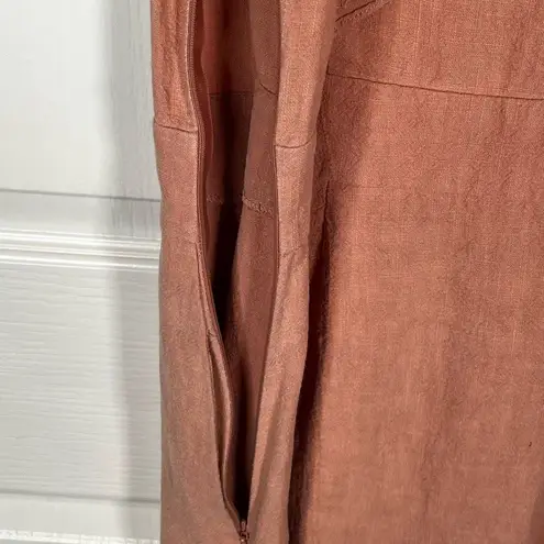 Saylor Sue Linen Dress Dusty Coral Sz L Ruffle Sleeve Button Skirt Revolve