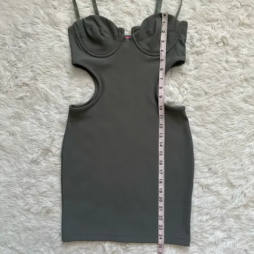Edikted Dress Shae Cups Cut-Out Mini Ribbed Bodycon Olive Sz S NWT New