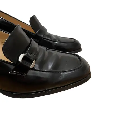Ann Taylor  Julia Black Abrasivato Leather Loafer Heels Womens Size 10