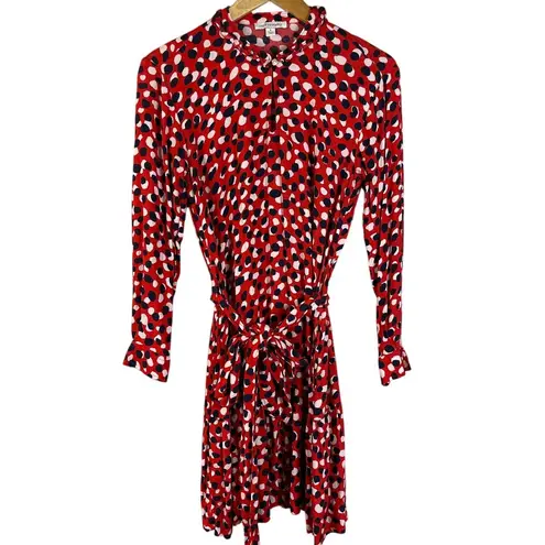 Free Assembly Long Sleeve Tiered Belted Mini Dress with Pockets Size Small Red