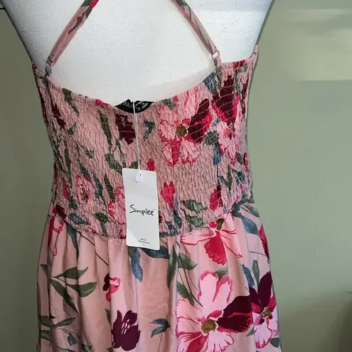 Simplee Apparel Simplee Raccolta Carta pink floral crisscross back smock tier ruffle maxi dress
