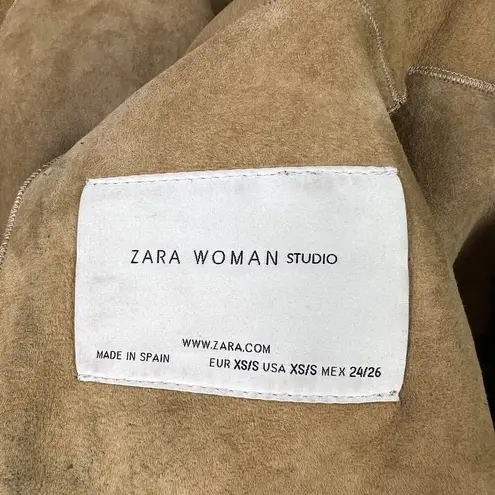 ZARA  Woman Studio Lamb Furskin Suede Lined Coat Jacket Open Front Black Sz XS/S