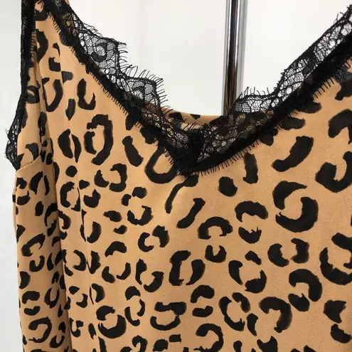 Vixbe Leopard Print Spaghetti Strap Lace Trim Cami size XL Brown