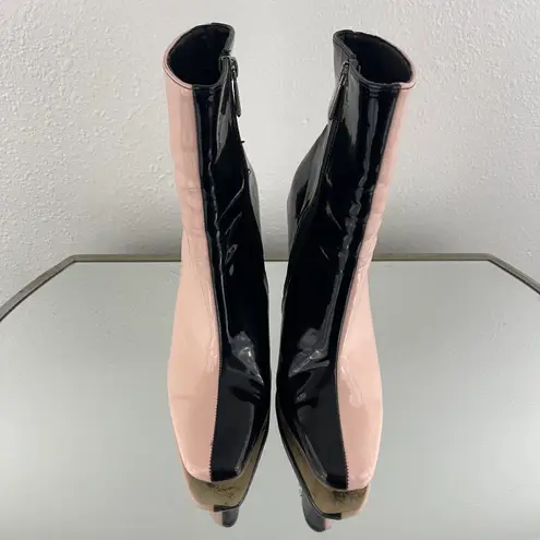 Cape Robbin Pink Black Patent Faux Leather Two Tone Stiletto Heel Ankle Booties