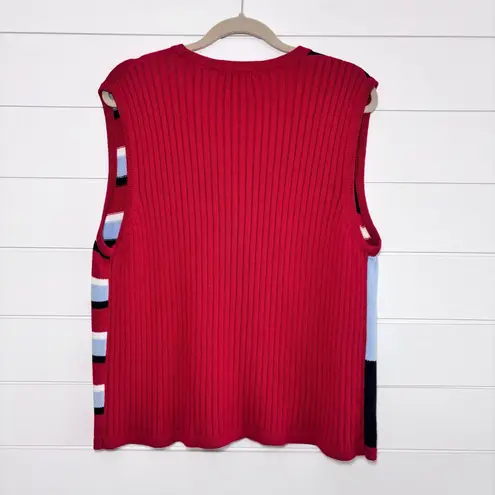 Karen Scott Americana Knit Sweater Vest Size L Red White Blue Stars & Stripes