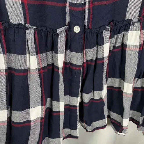 Mud Pie Women's Plaid Tunic Top Size M Button Front Long Sleeve Casual