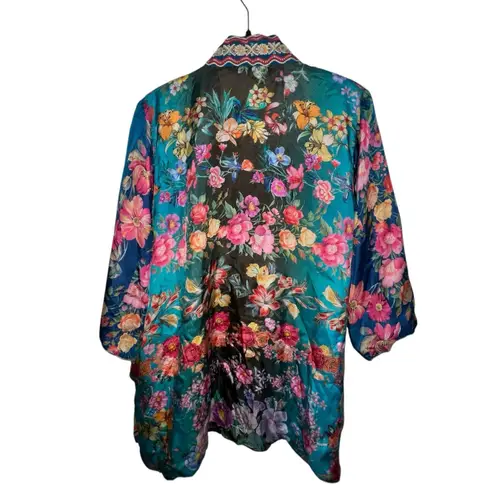 Johnny Was STALLION YENA KIMONO Reversible Silk Colorful Floral Beaded Medium