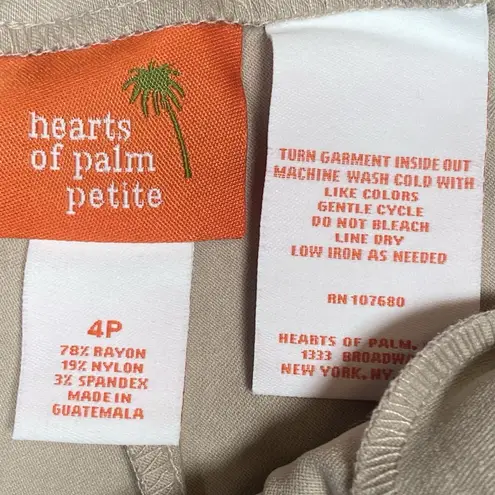 Hearts of Palm Shorts Women's 4P Solid Elastic Waistband Beige Pull On Stretch Size 4