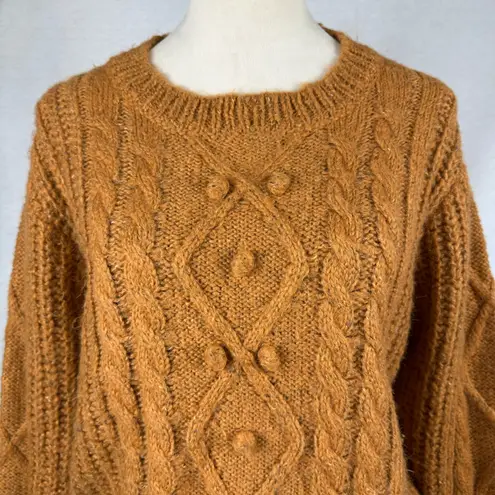 Dreamers by Debut Women XL Cable Knit Pom Pom Cropped Sweater Honeycomb Autumn Orange