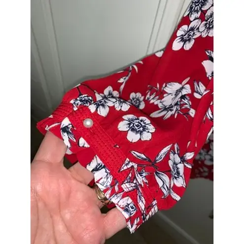 Karl Lagerfeld Paris Women's XXL Red Floral Ruffle Blouse Long Sleeve