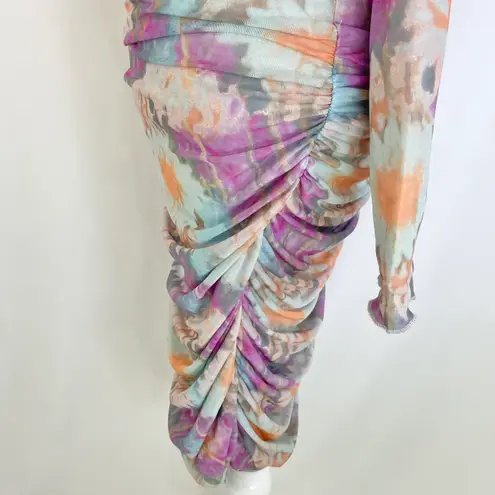 New Rotate Ulla Floral Print Ruched Mesh Long Sleeve Bodycon Dress Size 2 Multi