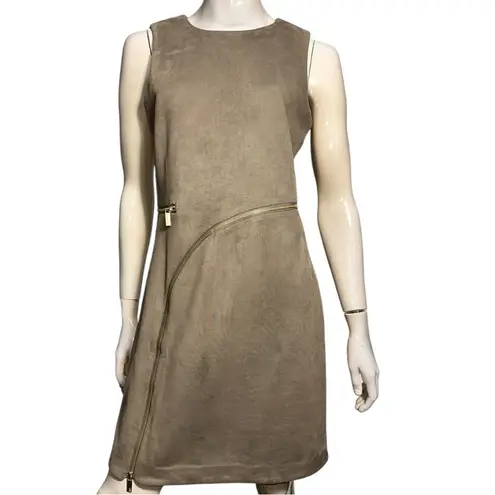 DKNY  Womens Size 8 Light Brown Gold Zipper Accented Faux Micro Suede Shift Dress