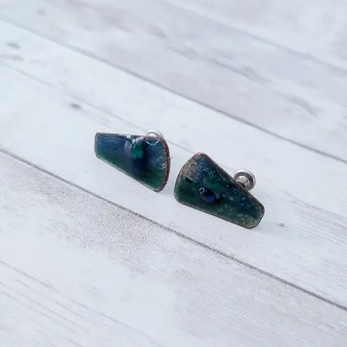 Vintage Screw Back Earrings Unusual Statement Blue Green Tones