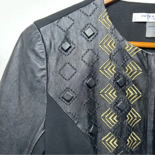 Peter Nygard black faux leather and knit embellished zipper jacket sz S