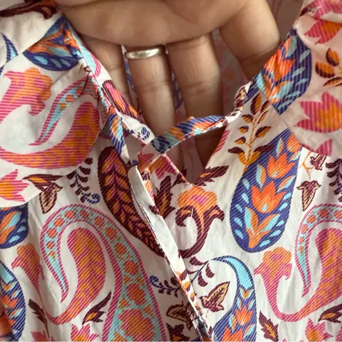 Sal Rosa Womens Dress Pink Multicolor Paisley Ruffle Collar Tiered Size Large