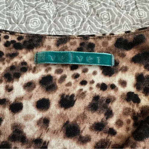 Velvet by Graham & Spencer Soft Leopard Print Stretch Dress Draped Neck Size L Brown Size L