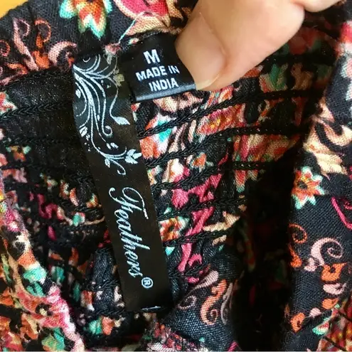 Feathers Strapless Abstract Print Dress, Beach Cover Up, Black, Red, Size M Black Size M