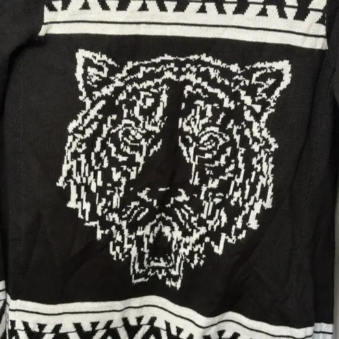 Material Girl Open Front Cardigan Black/White Aztec Tiger Women’s Size Small Black