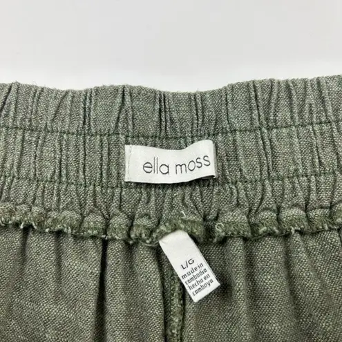 Ella Moss Dark Green Linen Blend Pull On Wide Leg Cropped Pant L