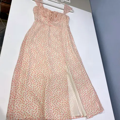 Pomelo Cherry Print Midi Dress Smocked Sundress Sleeveless Summer Coquette | M Red Size M