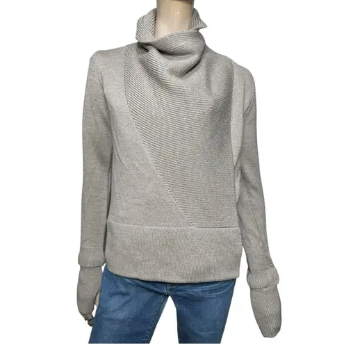 NFP Studio Women’s 4 L Taupe Gray Merino Wool Knit Convertible Sweater Cardigan Size L