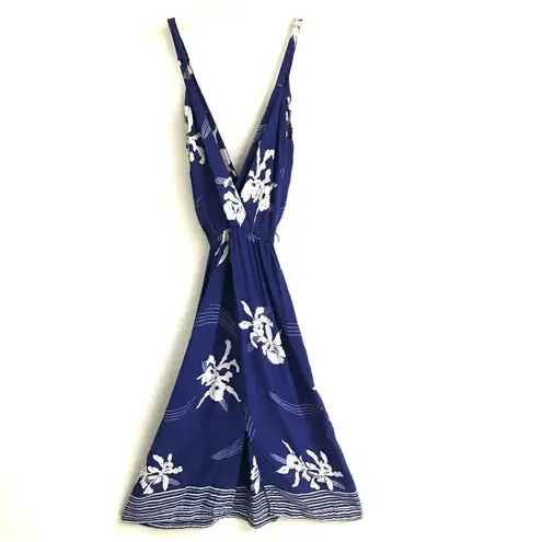 Vintage 70’s Young Edwardian spaghetti strap surplus Hawaiian print sundress S* Blue