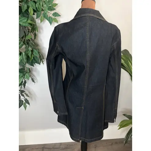 Bisou Bisou Michele Bohbot Dark Wash Long Denim Jean Blazer Jacket Size M