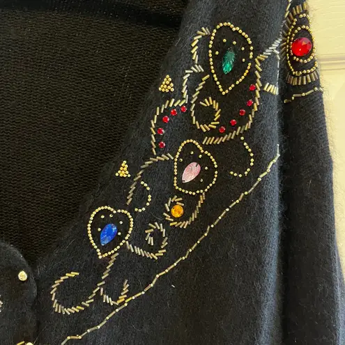 Women's VTG Black Beaded Gemstone Embellished Cardigan Sweater Size 22/24 Silk
