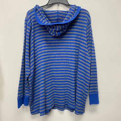 Woman Within Blue & Gray Striped Hoodie Sweatshirt Plus Size 26/28