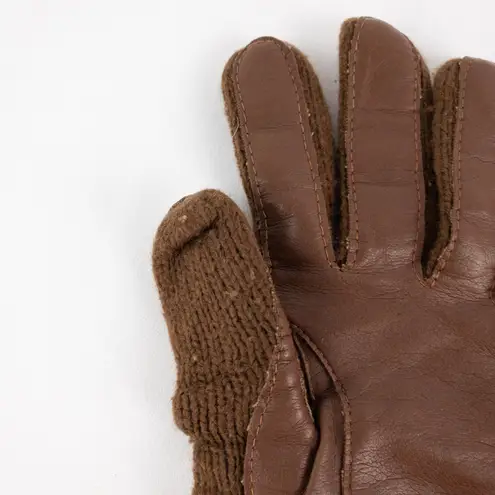 Aris Vintage Brown Knit Fabric Vinyl Patch Gloves Womens One Size