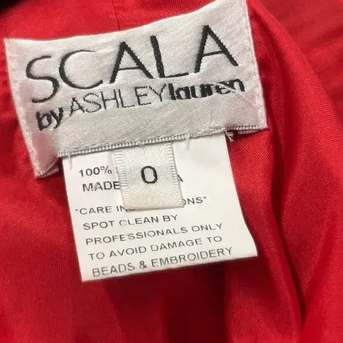 Scala Ashley Lauren Silk Couture Red Sequined Floor Length Evening Gown Size 0