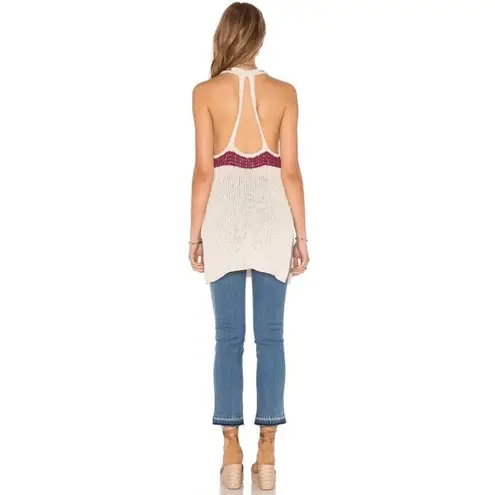 Free People  Ivory Raspberry Cotton Blend Hold On Knit Tunic Tank Top Medium