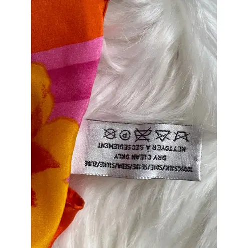 Liz Claiborne Vintage  Scarf Silk Floral‎ Print Bright Orange Pink Women's