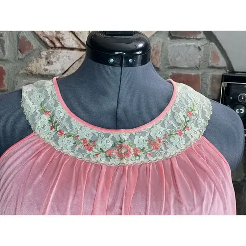 nightgown satin lace collar pink floral Size M