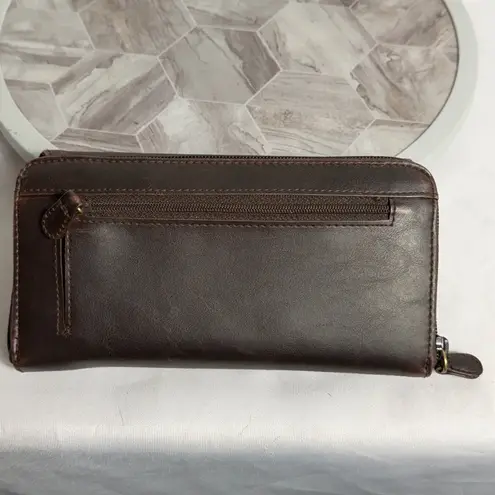 Villager Liz Claiborne Brown Leather Wallet Organizer Checkbook Holder Vintage