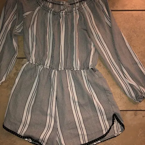 Urban Outfitters Black and white striped off the shoulder romper