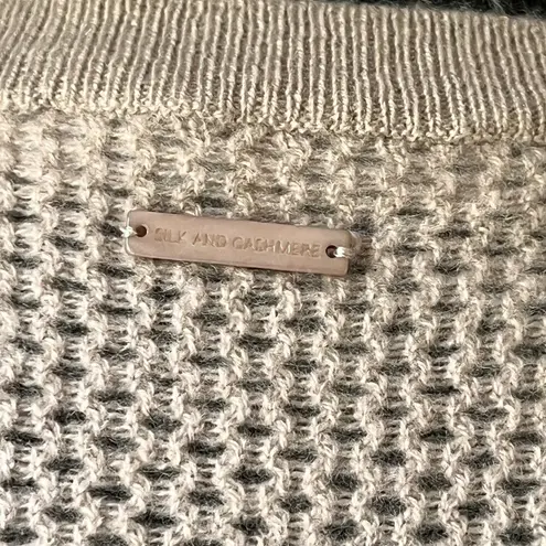 S&C 100% Cashmere Open Knit Mixed Media Unique Cream Cardigan Sweater M Bohemian Size M