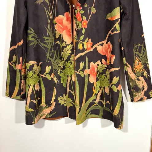 Tempo Paris Anthropologie Faux Suede Botanical Floral Open Front Blazer Jacket