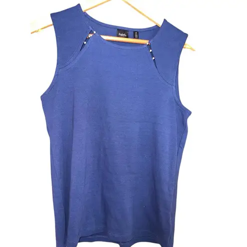 Rafaella Blue Sleeveless Knit Top Stud Detail Casual Solid Pullover Women L