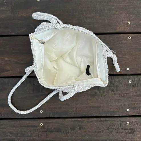Vintage White Crochet Boho Bag Shoulder Bag Purse Woven Tote Bag