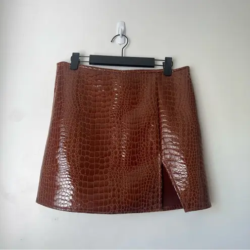 Princess Polly Motel Wren Brown Faux Croc Leather Mini Skirt 6