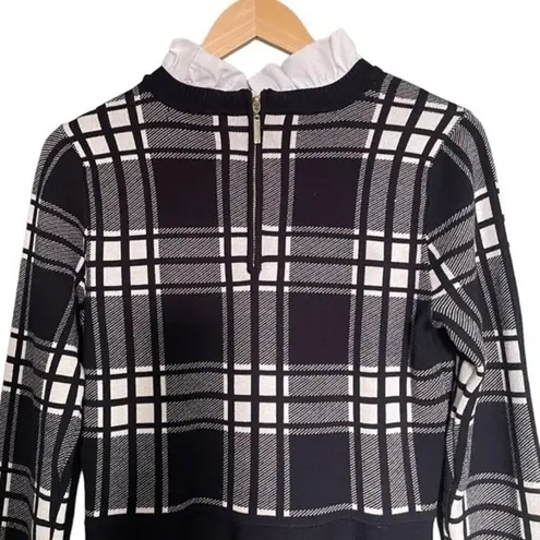 1901 NWT Plaid Bodice Long Sleeve Preppy Sweater Dress Navy Blue Size Large NEW
