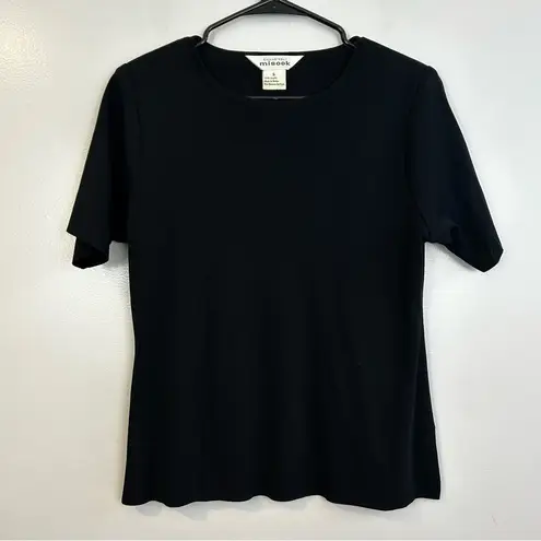 Misook Classic Black Short Sleeve Knit Top/T-shirt Shoulder Pads Size Small