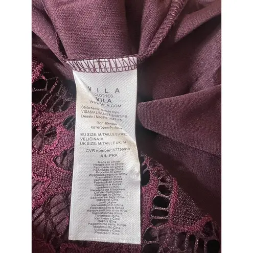 Vila Clothes Women's Wine Laced Long Sleeve Top Size M