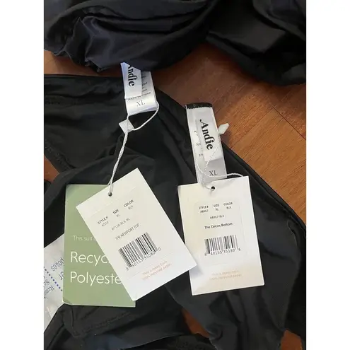 ANDIE NWT Swim Black Newport Bandeau Top Caicos Bottom Bikini Set XL