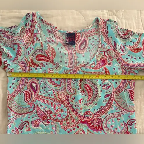 Lucy Love Paisley Print 100% Rayon Cold Shoulder Peasant Mini Delaney Dress Sz M