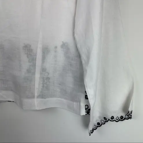 Tweeds Linen White Eyelet Blouse Top Sz Medium Boho Coastal Grandma