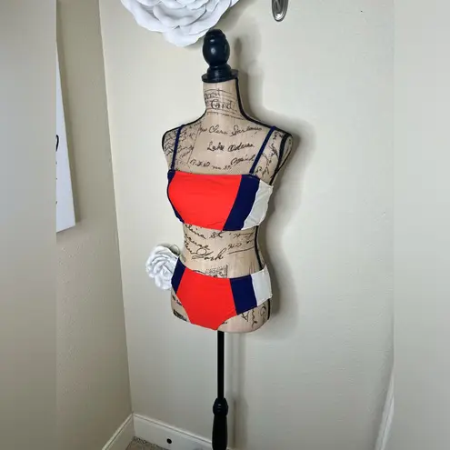 Cupshe NTM: Orange, Blue & White Colorblock Bikini Set w Adjustable Straps Sz M