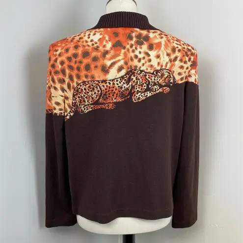 St. John Brown Animal Print Leopard Full Zip Cardigan Jacket Large